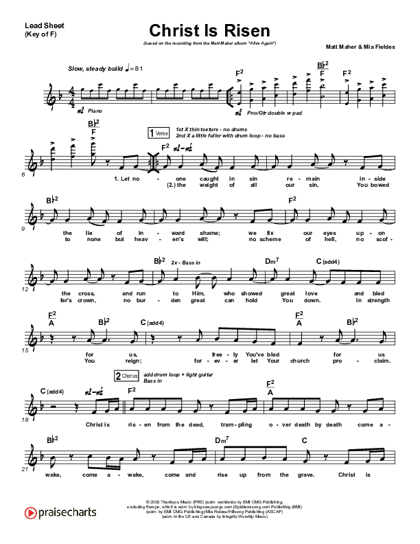 Christ Is Risen Lead Sheet (Melody) (Matt Maher)
