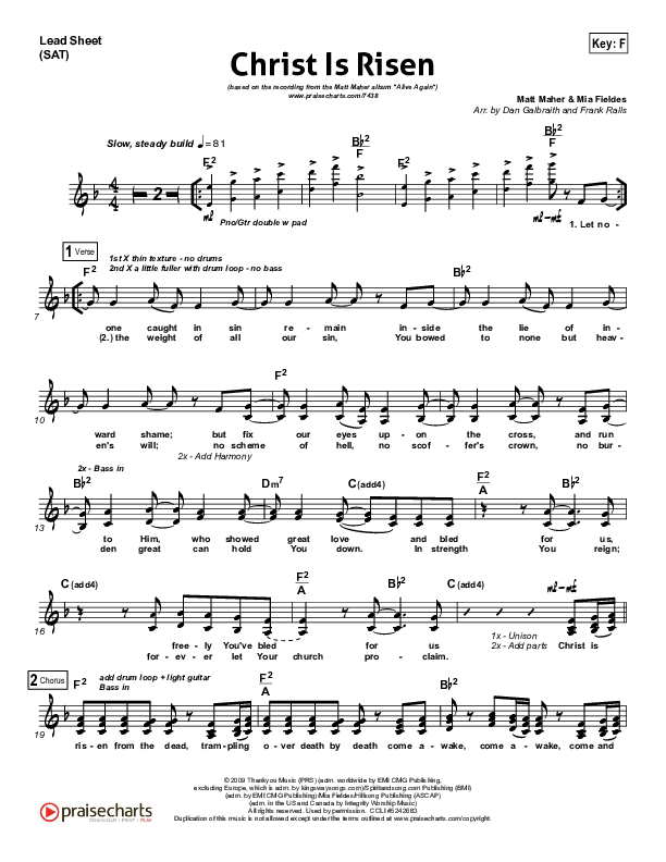 Christ Is Risen Lead Sheet (SAT) (Matt Maher)