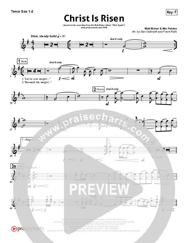 Christ Is Risen Tenor Sax 1/2 (Matt Maher)