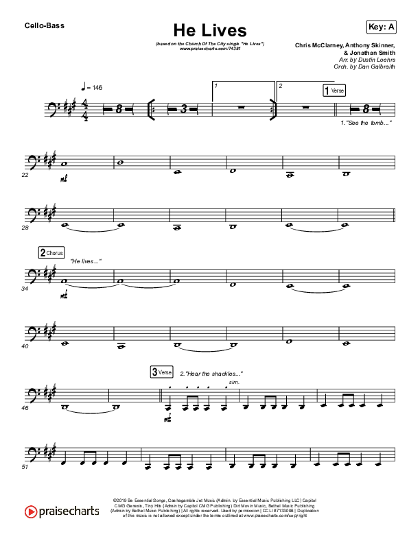 He Lives (Live) Cello/Bass (Church Of The City)