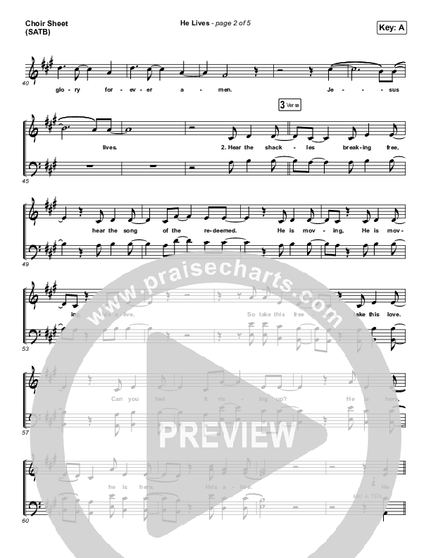 He Lives (Live) Choir Sheet (SATB) (Church Of The City)