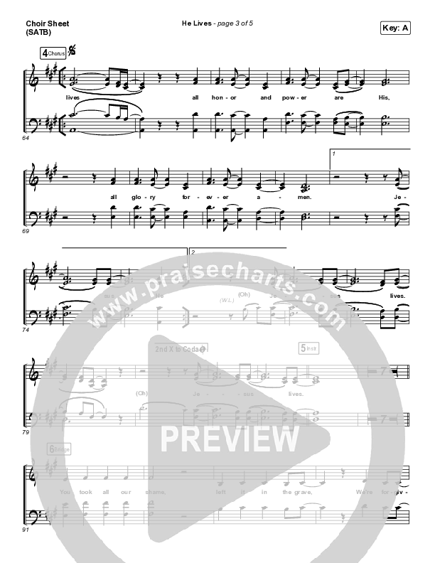 He Lives (Live) Choir Sheet (SATB) (Church Of The City)