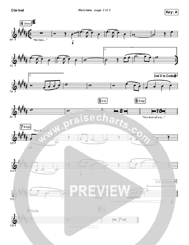 He Lives (Live) Clarinet 1,2 (Church Of The City)