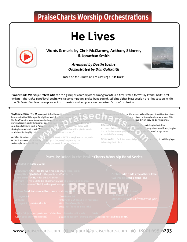 He Lives (Live) Cover Sheet (Church Of The City)