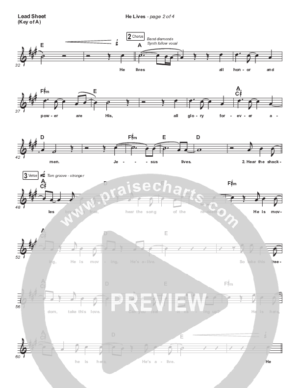 He Lives (Live) Lead Sheet (Melody) (Church Of The City)