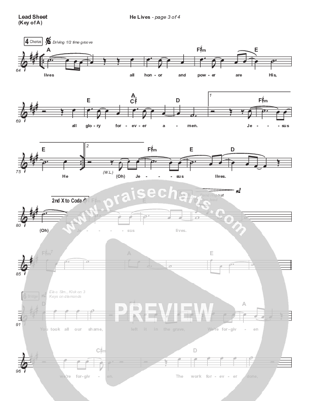 He Lives (Live) Lead Sheet (Melody) (Church Of The City)