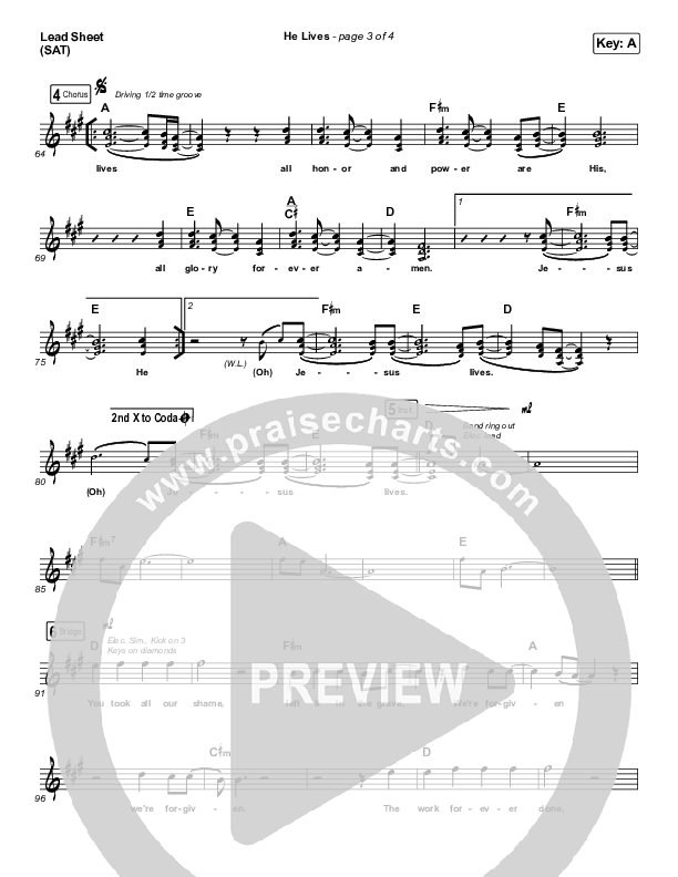 He Lives (Live) Lead Sheet (SAT) (Church Of The City)
