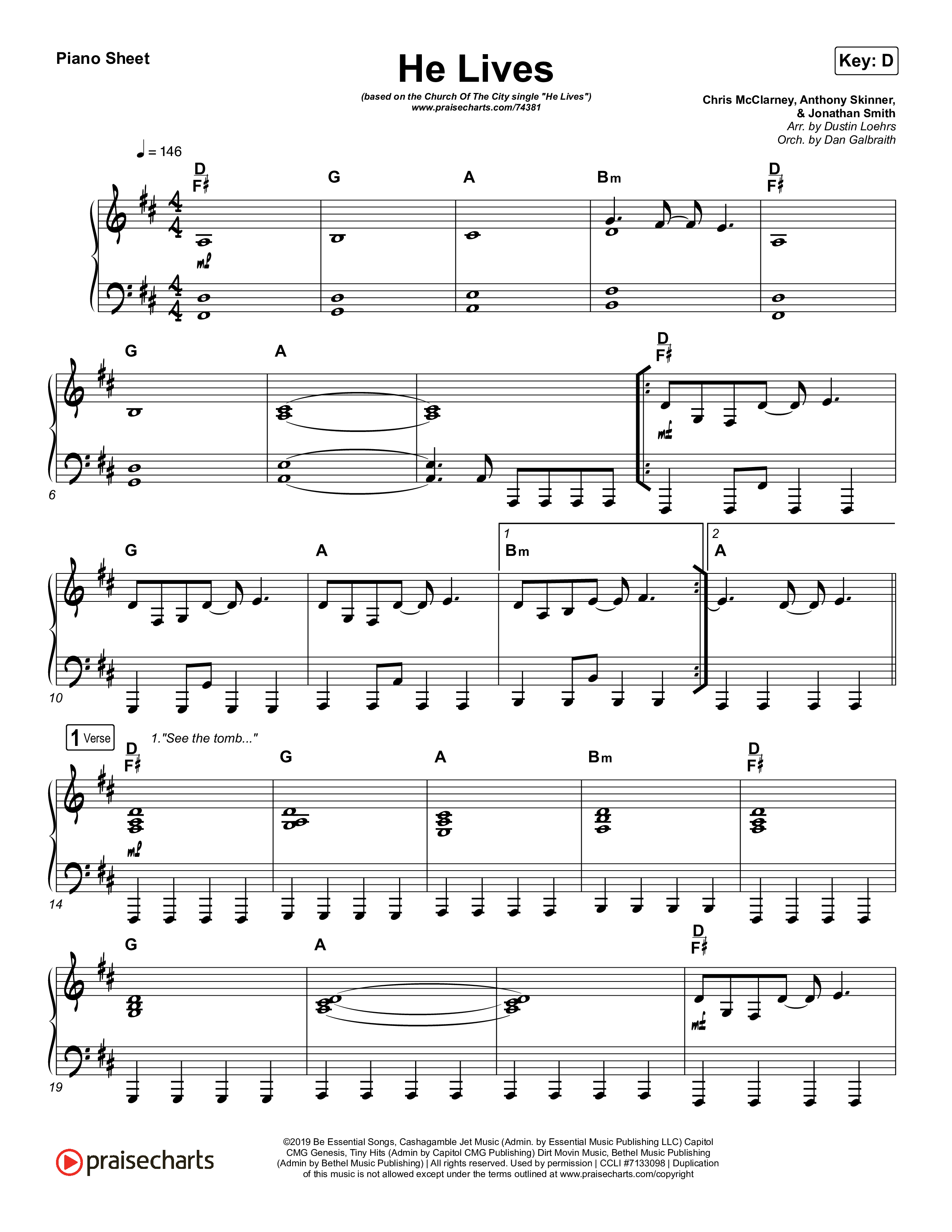 He Lives (Live) Piano Sheet (Church Of The City)