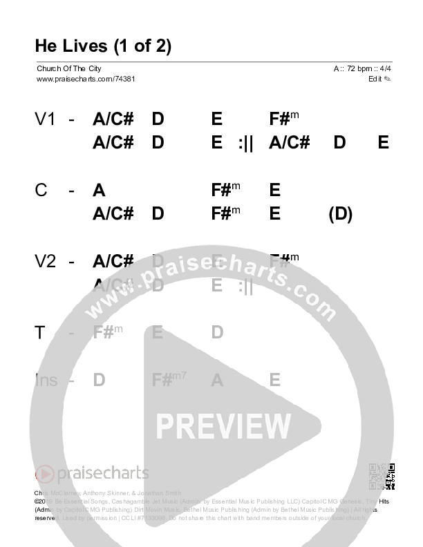He Lives (Live) Stage Chart (Church Of The City)