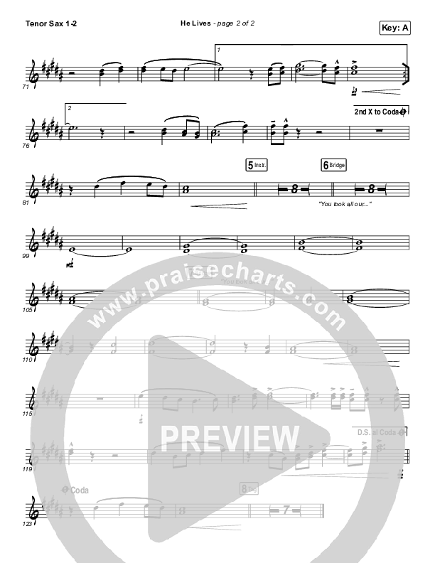 He Lives (Live) Tenor Sax 1,2 (Church Of The City)