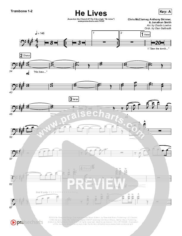 He Lives (Live) Trombone 1,2 (Church Of The City)