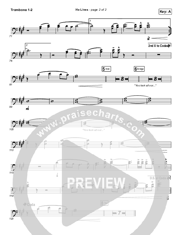 He Lives (Live) Trombone 1,2 (Church Of The City)