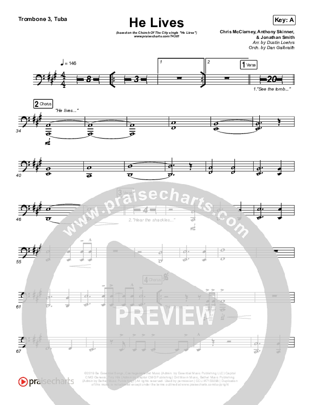 He Lives (Live) Trombone 1,2 (Church Of The City)