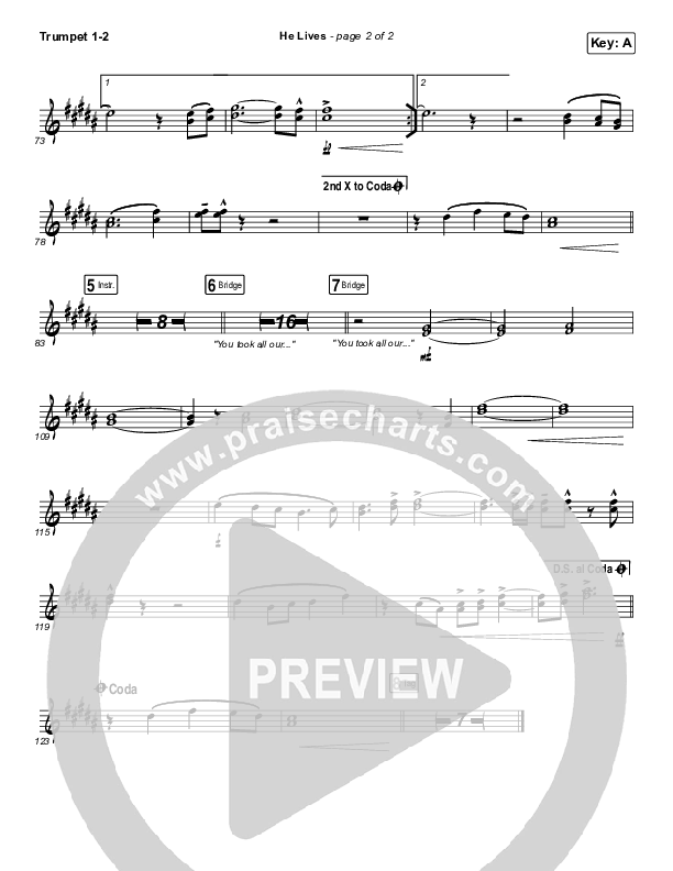 He Lives (Live) Trumpet 1,2 (Church Of The City)