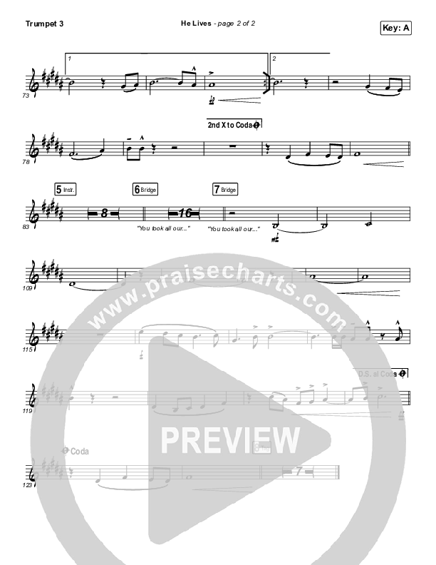 He Lives (Live) Trumpet 3 (Church Of The City)