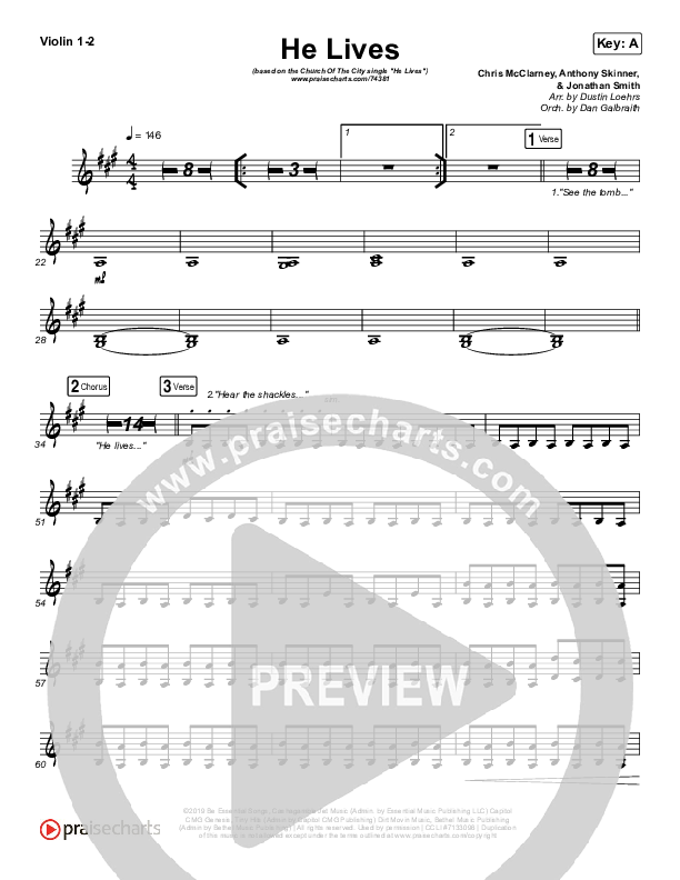 He Lives (Live) Violin 1,2 (Church Of The City)