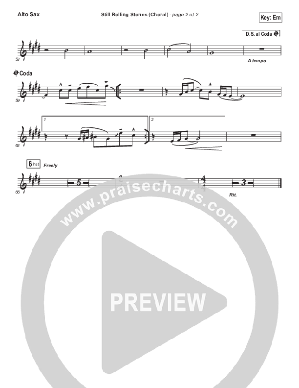 Still Rolling Stones (Choral Anthem SATB) Alto Sax (Lauren Daigle / Arr. Luke Gambill)