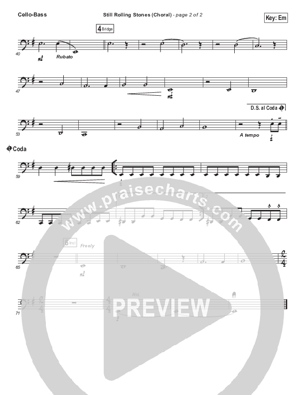 Still Rolling Stones (Choral Anthem SATB) Cello/Bass (Lauren Daigle / Arr. Luke Gambill)