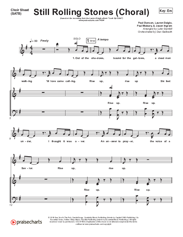 Still Rolling Stones (Choral Anthem SATB) Choir Sheet (SATB) (Lauren Daigle / Arr. Luke Gambill)