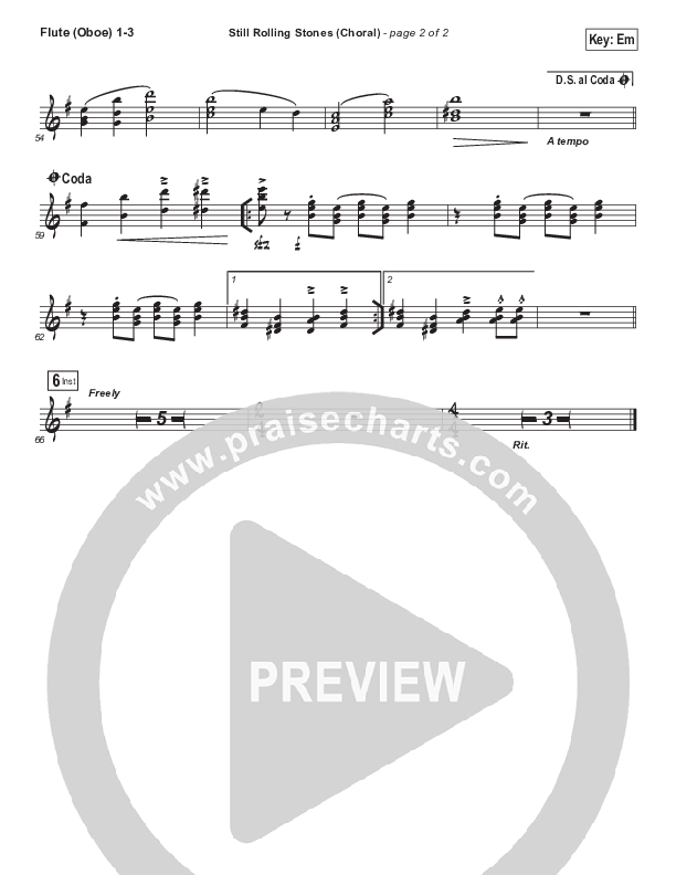 Still Rolling Stones (Choral Anthem SATB) Flute/Oboe 1/2/3 (Lauren Daigle / Arr. Luke Gambill)
