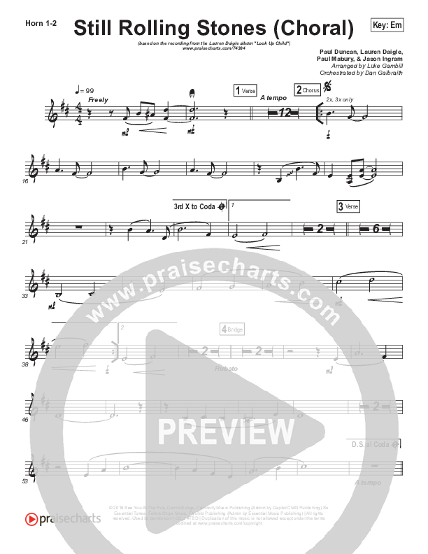 Still Rolling Stones (Choral Anthem SATB) French Horn 1/2 (Lauren Daigle / Arr. Luke Gambill)