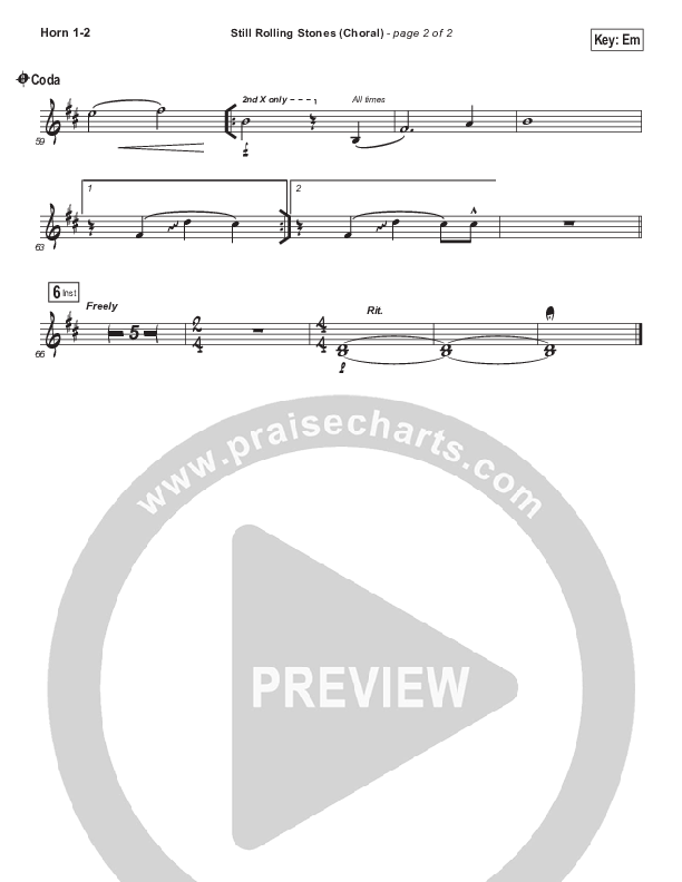 Still Rolling Stones (Choral Anthem SATB) French Horn 1/2 (Lauren Daigle / Arr. Luke Gambill)