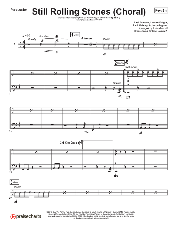Still Rolling Stones (Choral Anthem SATB) Percussion (Lauren Daigle / Arr. Luke Gambill)