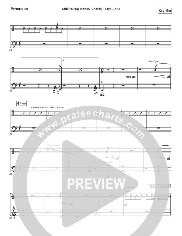 Still Rolling Stones (Choral Anthem SATB) Percussion (Lauren Daigle / Arr. Luke Gambill)