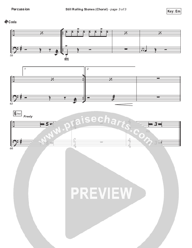 Still Rolling Stones (Choral Anthem SATB) Percussion (Lauren Daigle / Arr. Luke Gambill)