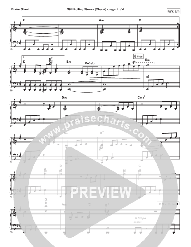 Still Rolling Stones (Choral Anthem SATB) Piano Sheet (Lauren Daigle / Arr. Luke Gambill)