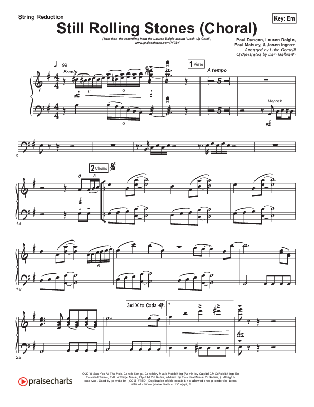 Still Rolling Stones (Choral Anthem SATB) String Pack (Lauren Daigle / Arr. Luke Gambill)