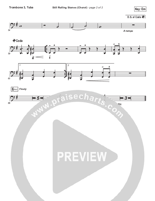 Still Rolling Stones (Choral Anthem SATB) Trombone 3/Tuba (Lauren Daigle / Arr. Luke Gambill)