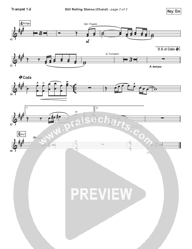 Still Rolling Stones (Choral Anthem SATB) Trumpet 1,2 (Lauren Daigle / Arr. Luke Gambill)
