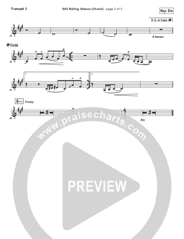Still Rolling Stones (Choral Anthem SATB) Trumpet 3 (Lauren Daigle / Arr. Luke Gambill)