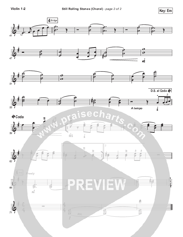 Still Rolling Stones (Choral Anthem SATB) Violin 1/2 (Lauren Daigle / Arr. Luke Gambill)