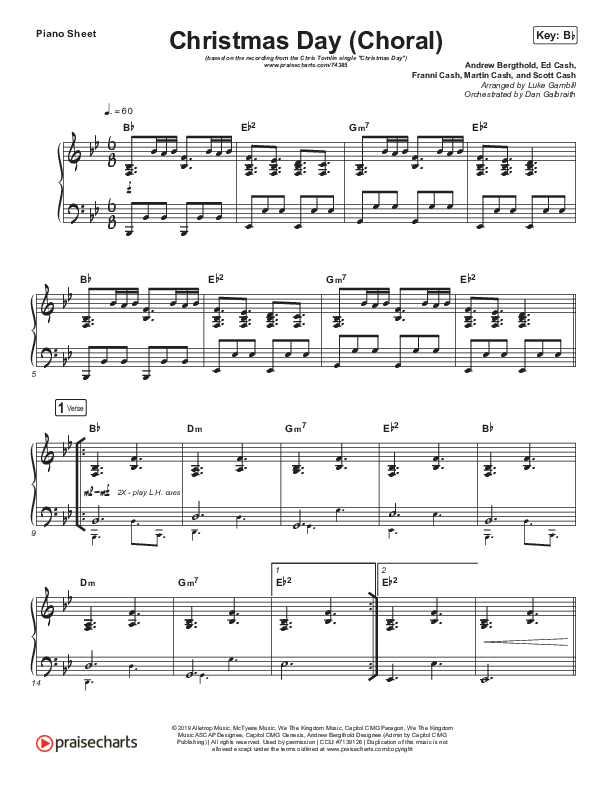 Christmas Day (Choral Anthem SATB) Piano Sheet (Chris Tomlin / Arr. Luke Gambill)