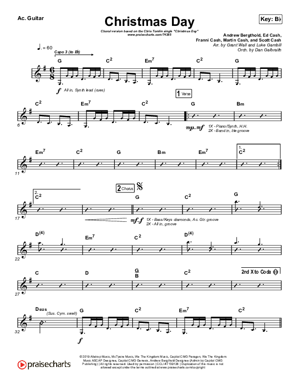 Christmas Day (Choral Anthem SATB) Acoustic Guitar (Chris Tomlin / Arr. Luke Gambill)