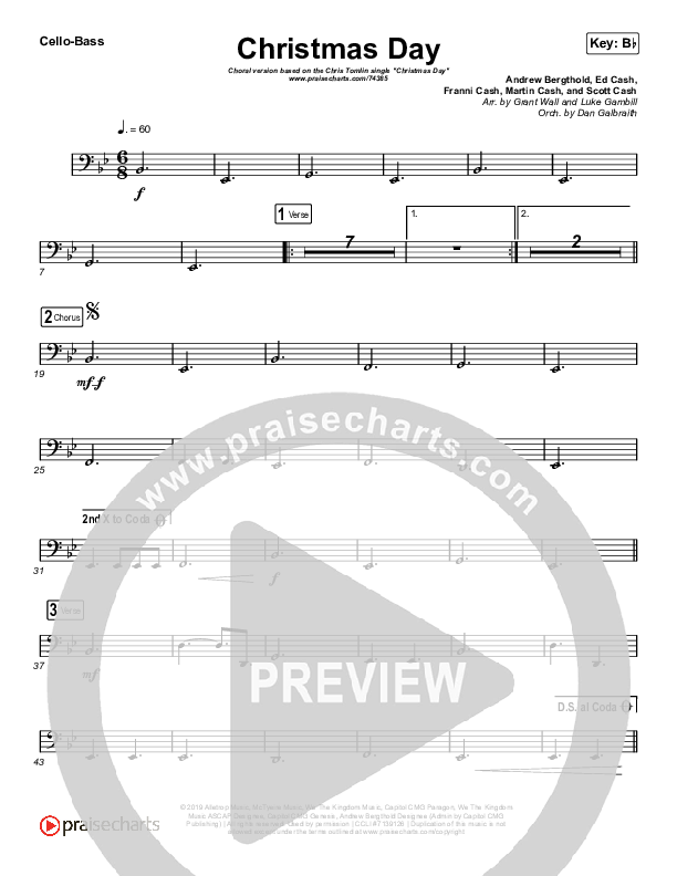 Christmas Day (Choral Anthem SATB) Cello/Bass (Chris Tomlin / Arr. Luke Gambill)