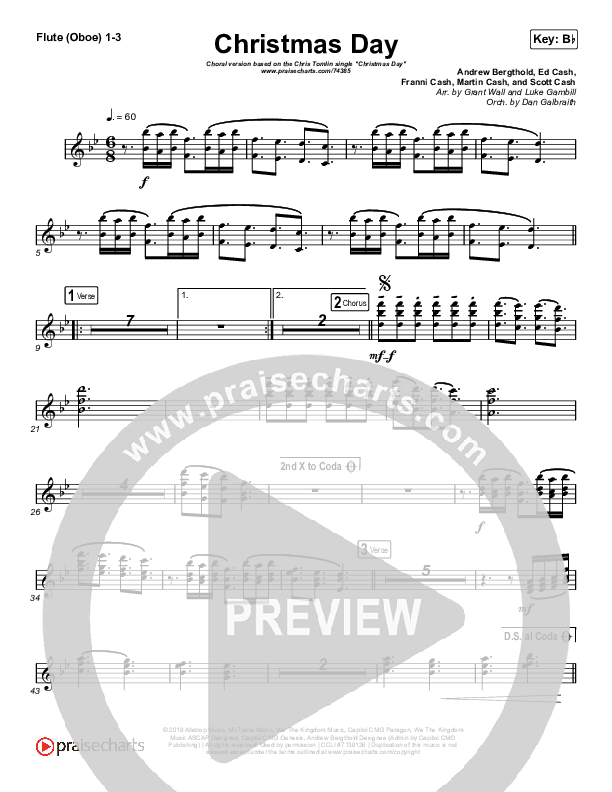 Christmas Day (Choral Anthem SATB) Flute/Oboe 1/2/3 (Chris Tomlin / Arr. Luke Gambill)