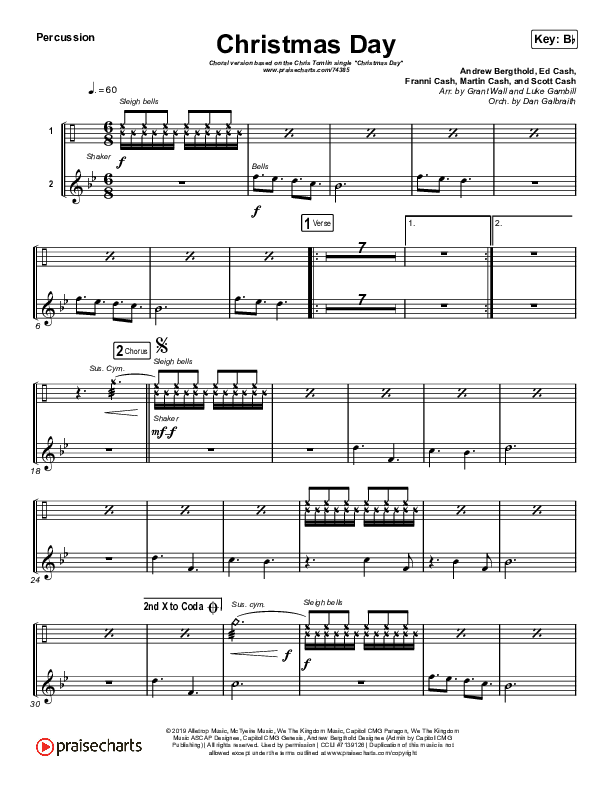 Christmas Day (Choral Anthem SATB) Percussion (Chris Tomlin / Arr. Luke Gambill)