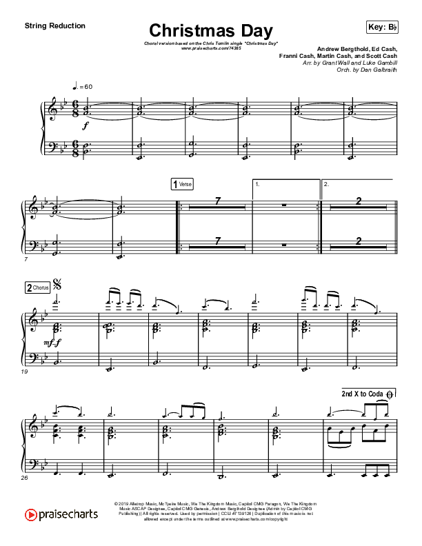 Christmas Day (Choral Anthem SATB) String Reduction (Chris Tomlin / Arr. Luke Gambill)
