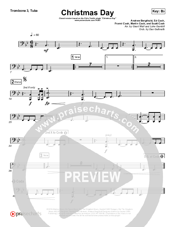 Christmas Day (Choral Anthem SATB) Trombone 3/Tuba (Chris Tomlin / Arr. Luke Gambill)