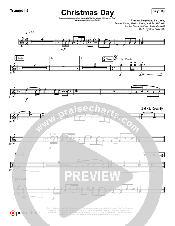 Christmas Day (Choral Anthem SATB) Trumpet 1,2 (Chris Tomlin / Arr. Luke Gambill)