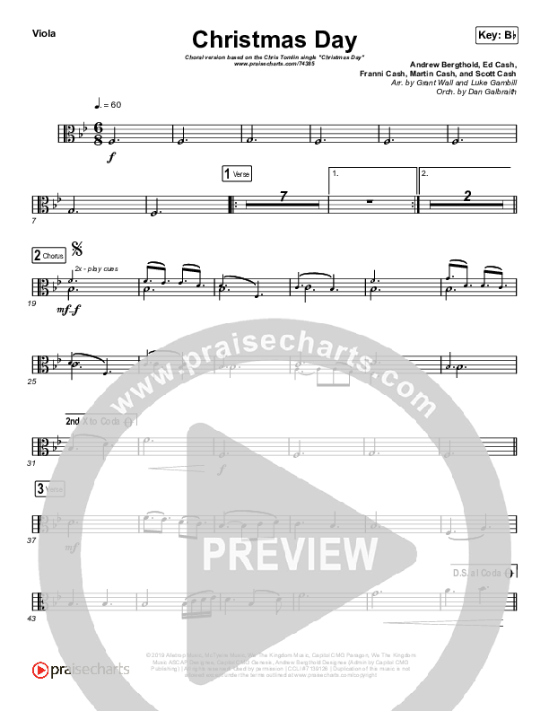 Christmas Day (Choral Anthem SATB) Viola (Chris Tomlin / Arr. Luke Gambill)