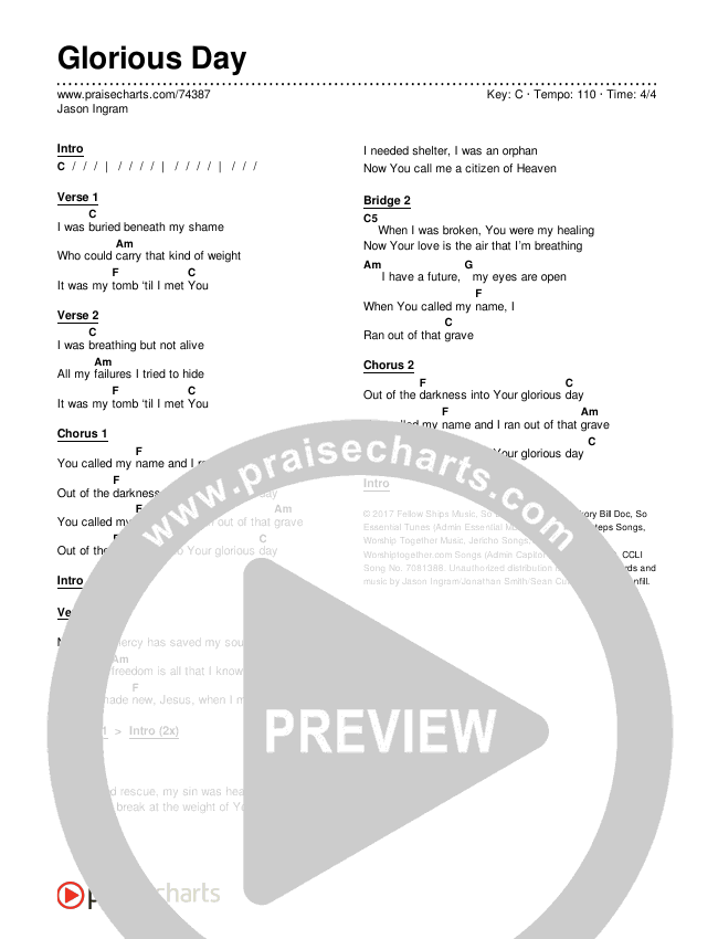 Glorious Day Chords & Lyrics (Jason Ingram)