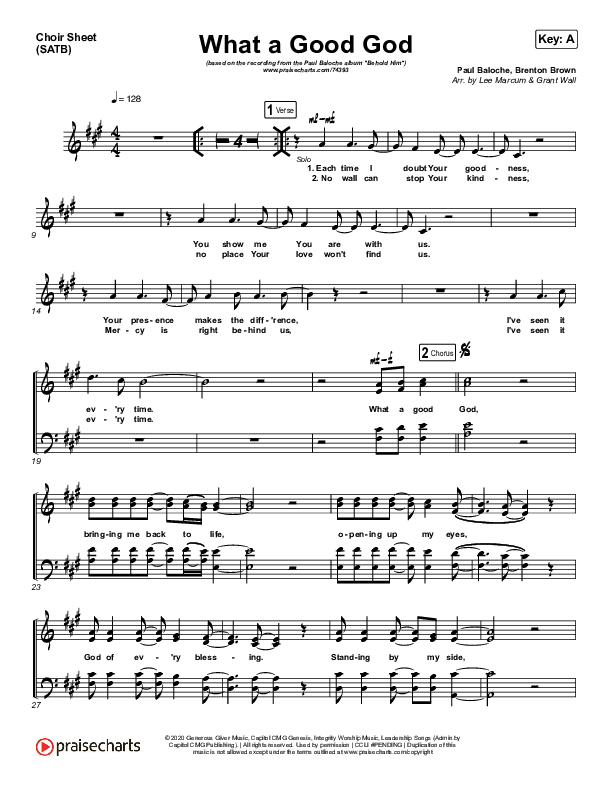 What A Good God Choir Sheet (SATB) (Paul Baloche)
