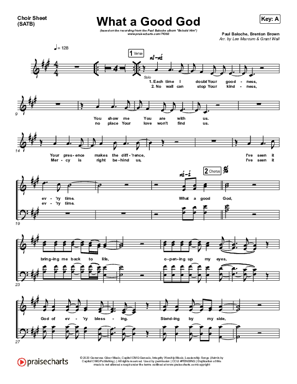 What A Good God Choir Vocals (SATB) (Paul Baloche)