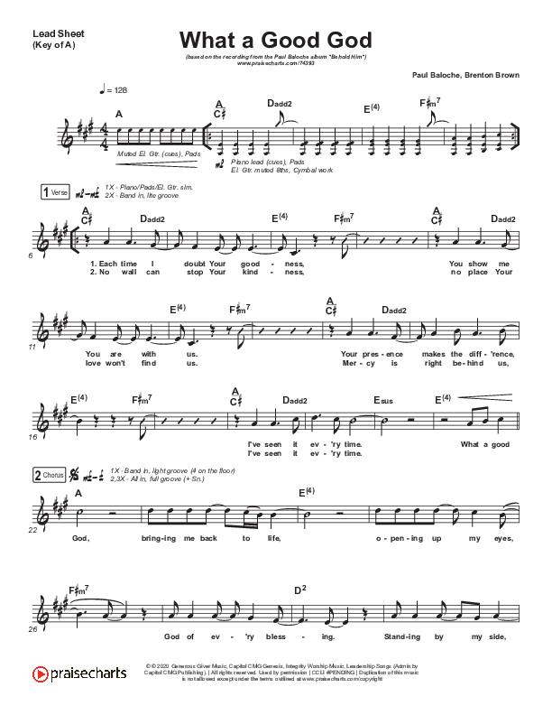 What A Good God Lead Sheet (Melody) (Paul Baloche)