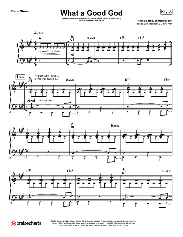 What A Good God Piano Sheet (Paul Baloche)