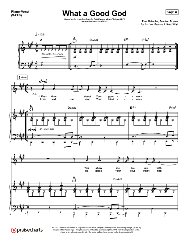 What A Good God Piano/Vocal (SATB) (Paul Baloche)